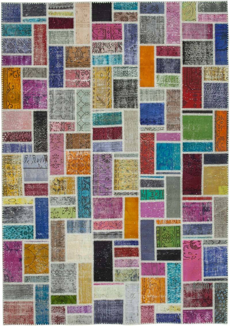 Multicolor Patchwork Hand-Knotted Turkish Rug - 6' 11" x 9' 9" (83" x 117") - K0051088