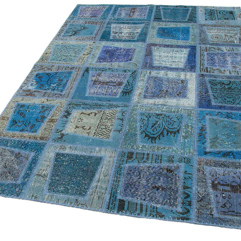Mavi Boyalı Patchwork Halı - 159 cm x 240 cm - K0051089