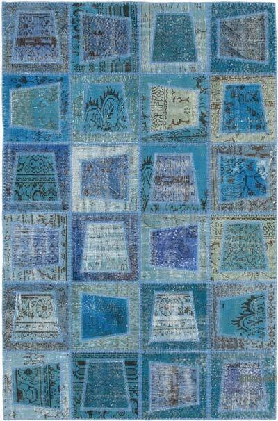 Azul Alfombra De Retazos Turca Sobre-teñida - 159 cm x 240 cm