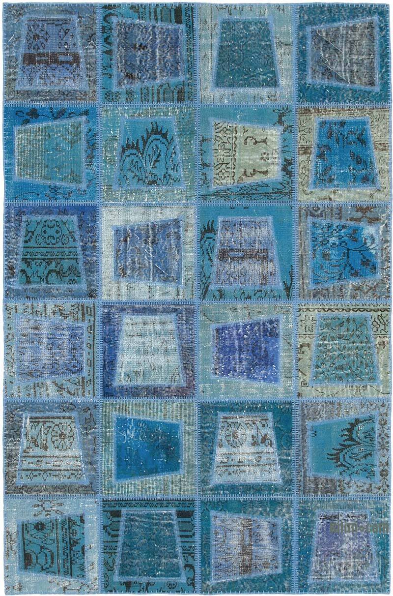 Mavi Boyalı Patchwork Halı - 159 cm x 240 cm - K0051089