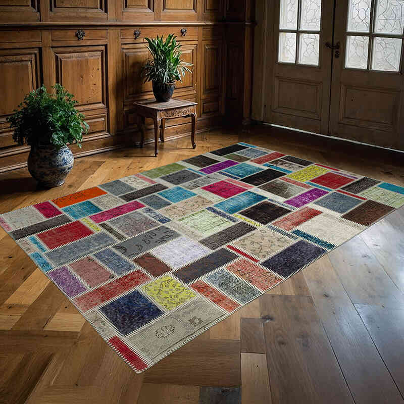 Multicolor Patchwork Hand-Knotted Turkish Rug - 5' 9" x 8'  (69" x 96") - K0051091
