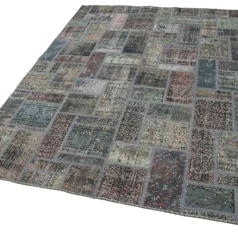 Grey Patchwork Hand-Knotted Turkish Rug - 5' 7" x 7' 10" (67" x 94") - K0051092