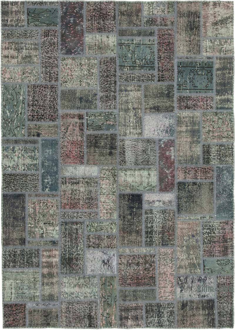 Grey Patchwork Hand-Knotted Turkish Rug - 5' 7" x 7' 10" (67" x 94") - K0051092