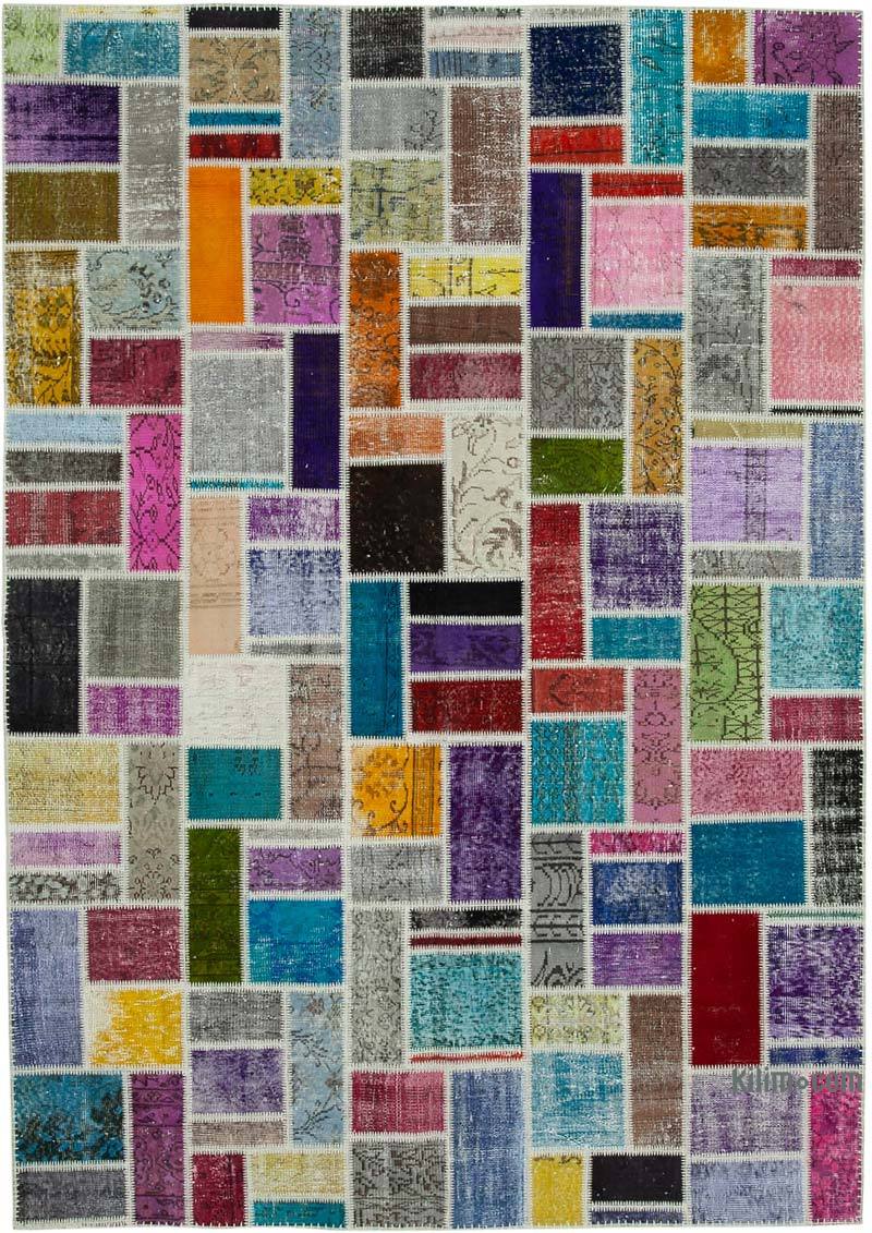Multicolor Patchwork Hand-Knotted Turkish Rug - 6' 11" x 9' 9" (83" x 117") - K0051097