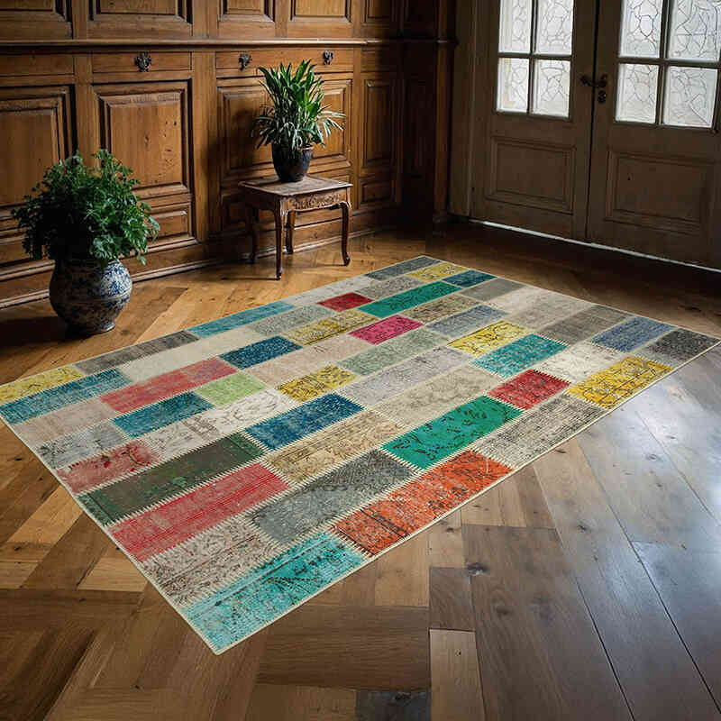 Multicolor Alfombra De Retazos Turca Sobre-teñida - 160 cm x 240 cm - K0051099