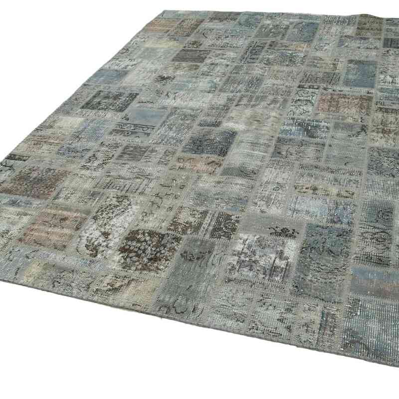 Grey Patchwork Hand-Knotted Turkish Rug - 6' 11" x 9' 9" (83" x 117") - K0051105