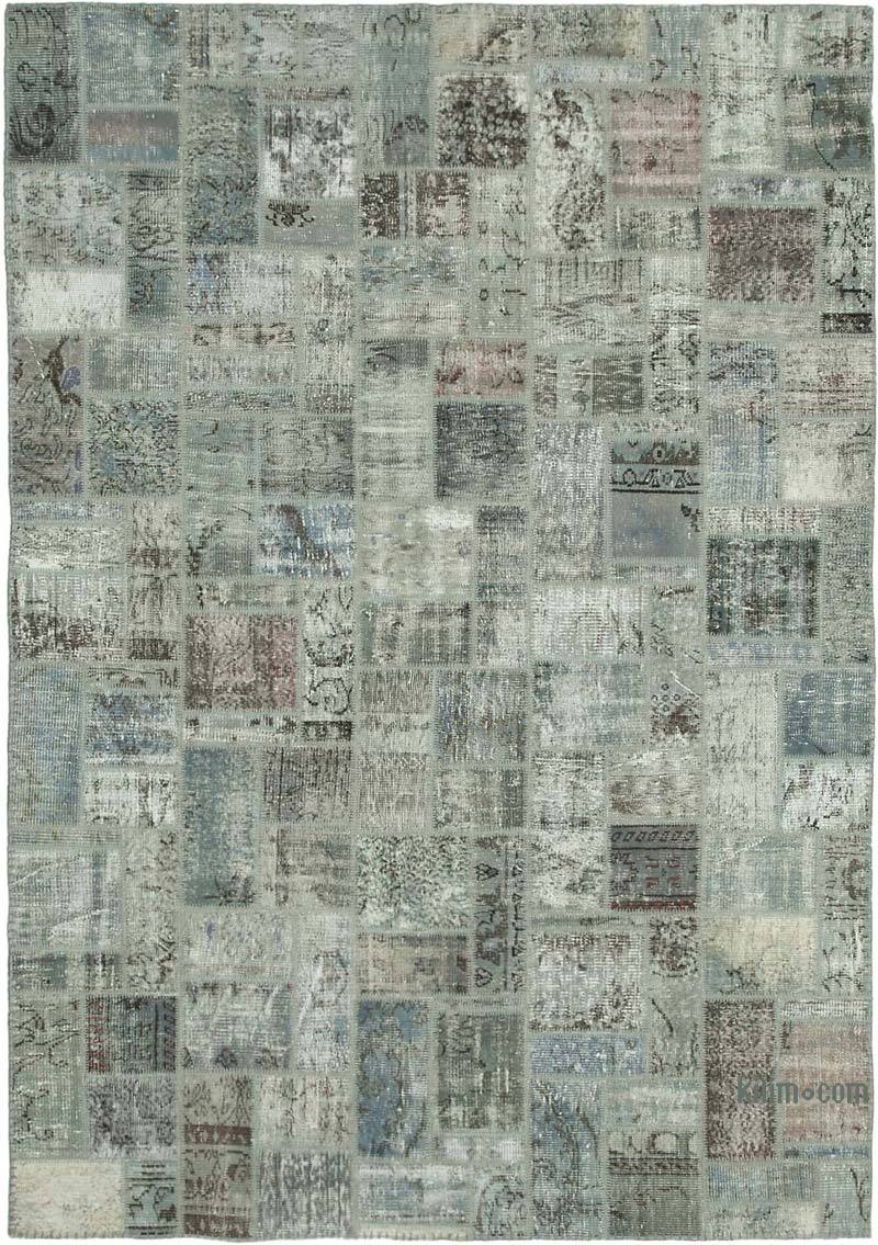Grey Patchwork Hand-Knotted Turkish Rug - 6' 11" x 9' 9" (83" x 117") - K0051105