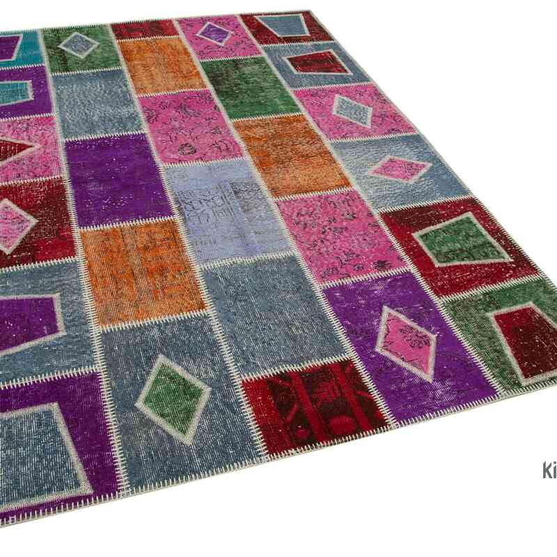 Multicolor Patchwork Hand-Knotted Turkish Rug - 5' 5" x 7' 7" (65" x 91") - K0051109