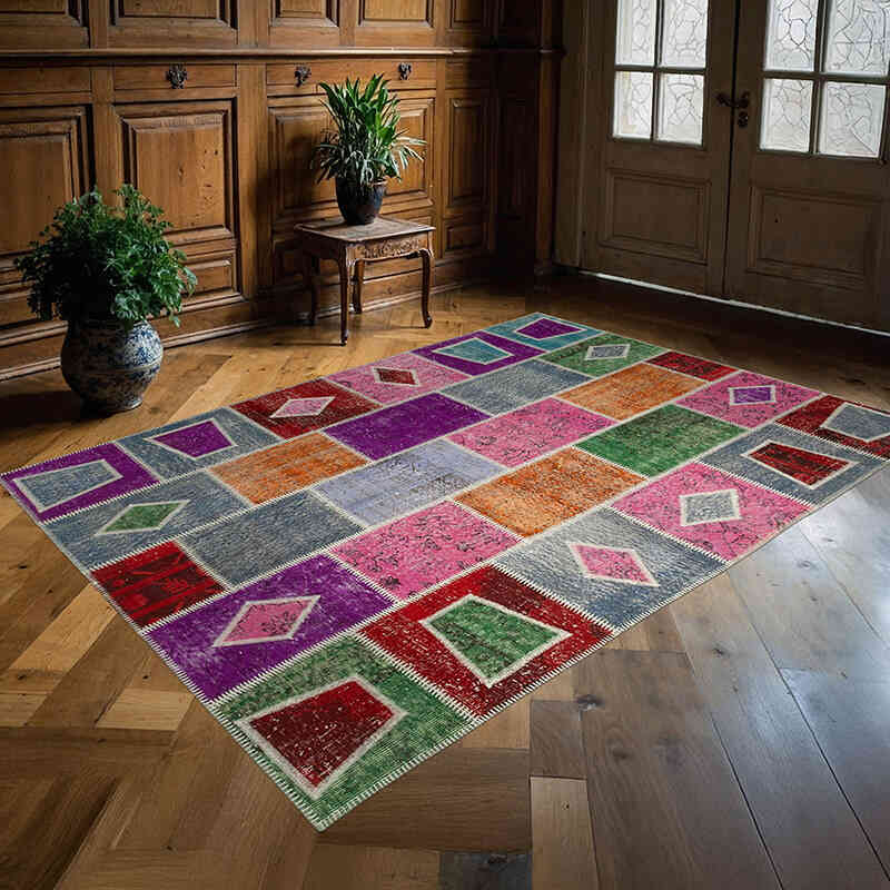 Çok Renkli Boyalı Patchwork Halı - 165 cm x 231 cm - K0051109