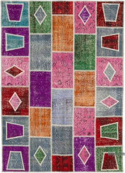 Multicolor Patchwork Hand-Knotted Turkish Rug - 5' 5" x 7' 7" (65" x 91")
