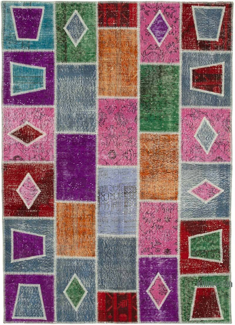 Multicolor Patchwork Hand-Knotted Turkish Rug - 5' 5" x 7' 7" (65" x 91") - K0051109