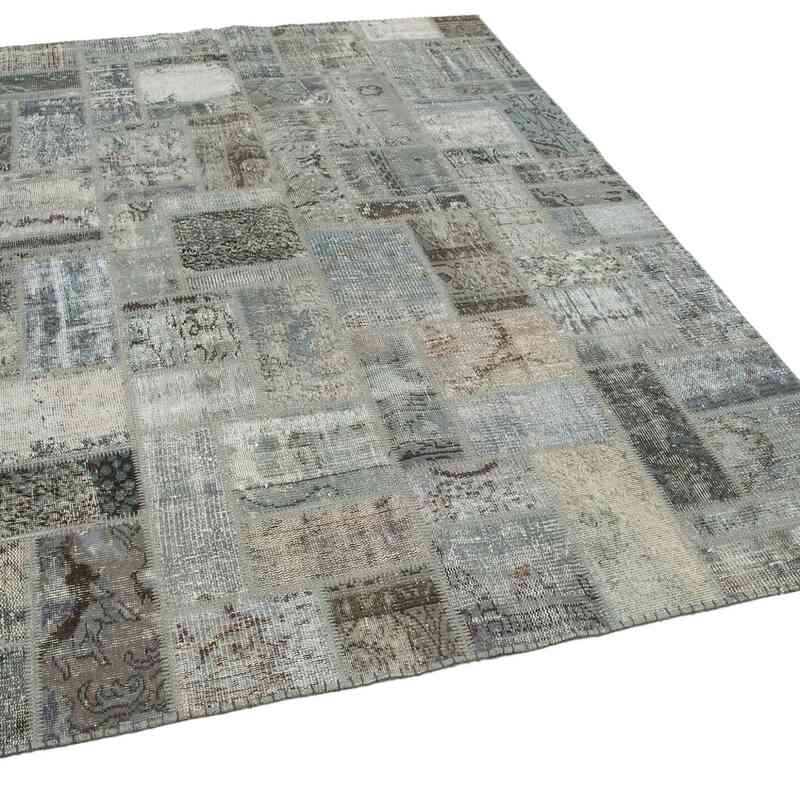 Grey Patchwork Hand-Knotted Turkish Rug - 5' 7" x 7' 10" (67" x 94") - K0051112