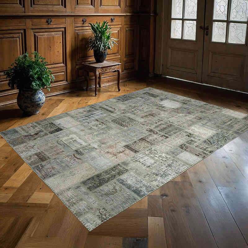 Gri Boyalı Patchwork Halı - 171 cm x 238 cm - K0051112