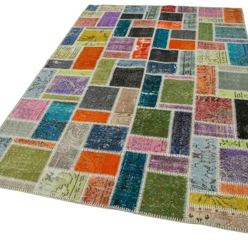 Multicolor Patchwork Hand-Knotted Turkish Rug - 5' 5" x 8' 4" (65" x 100") - K0051113