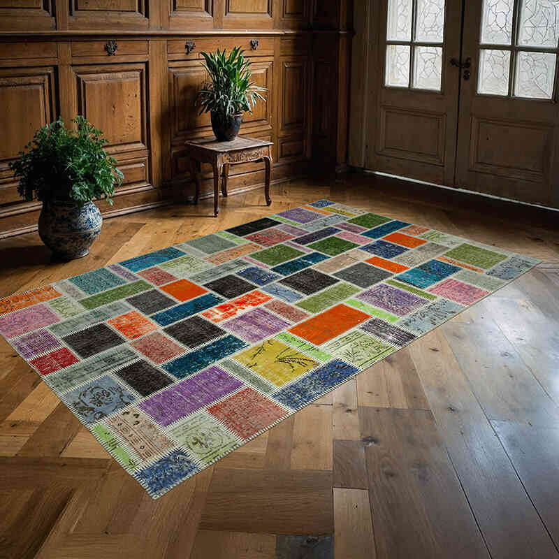 Çok Renkli Boyalı Patchwork Halı - 164 cm x 255 cm - K0051113