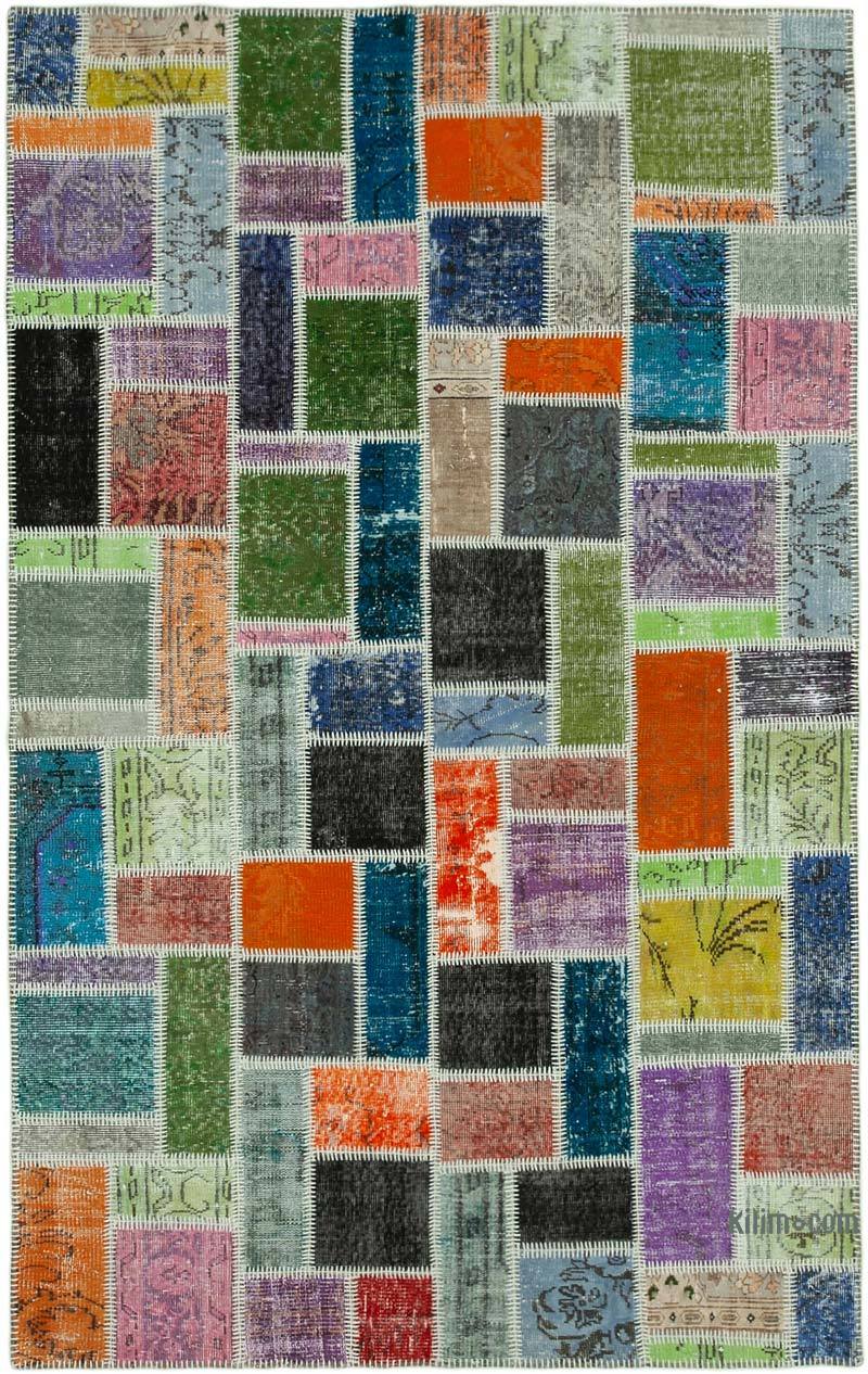 Multicolor Patchwork Hand-Knotted Turkish Rug - 5' 5" x 8' 4" (65" x 100") - K0051113
