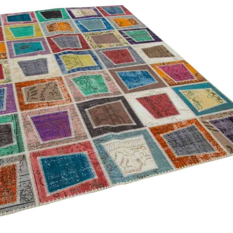 Multicolor Patchwork Hand-Knotted Turkish Rug - 6' 7" x 9' 2" (79" x 110") - K0051115