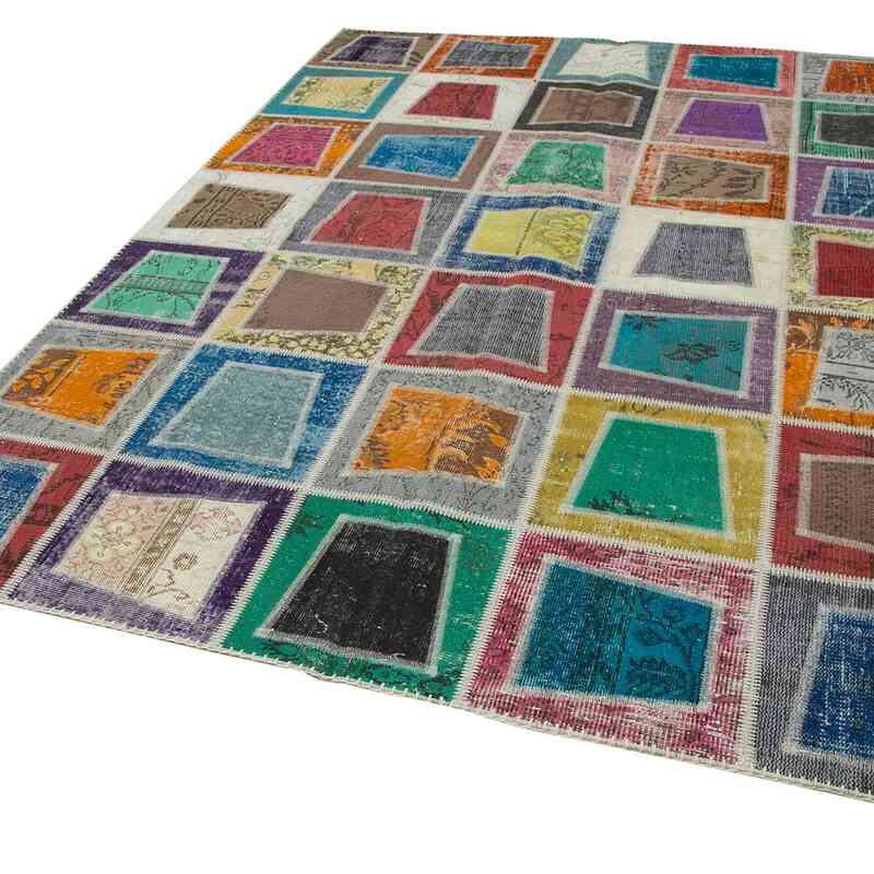 Multicolor Patchwork Hand-Knotted Turkish Rug - 6' 7" x 9' 2" (79" x 110") - K0051115