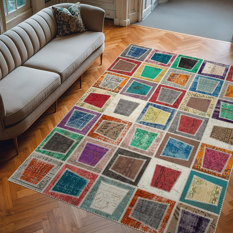 Multicolor Alfombra De Retazos Turca Sobre-teñida - 200 cm x 280 cm - K0051115