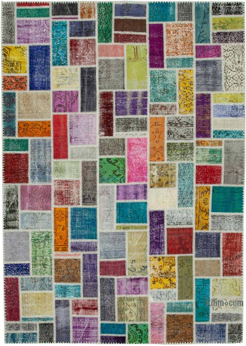 Multicolor Patchwork Hand-Knotted Turkish Rug - 6' 11" x 9' 9" (83" x 117") - K0051116