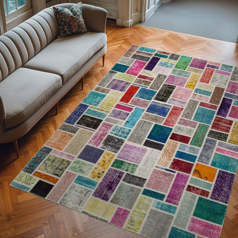 Çok Renkli Boyalı Patchwork Halı - 209 cm x 299 cm - K0051119