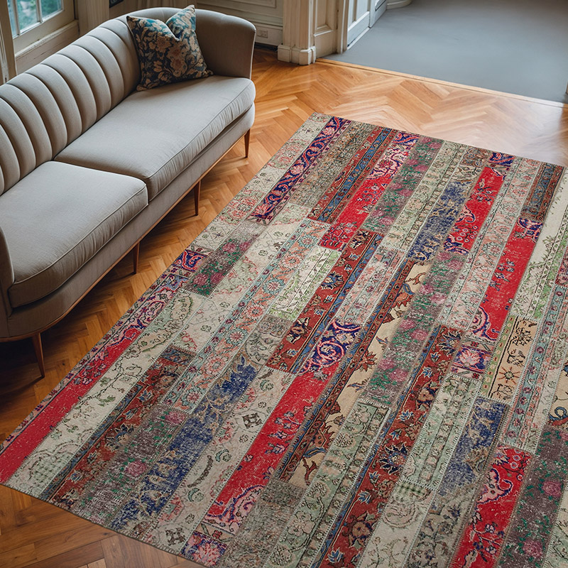 Multicolor Patchwork Hand-Knotted Turkish Rug - 7' 11" x 10'  (95" x 120") - K0051120