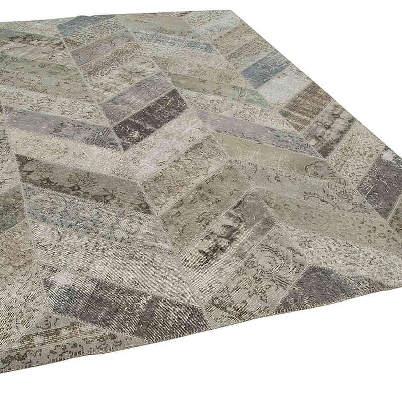 Gris Alfombra De Retazos Turca Sobre-teñida - 245 cm x 308 cm - K0051121
