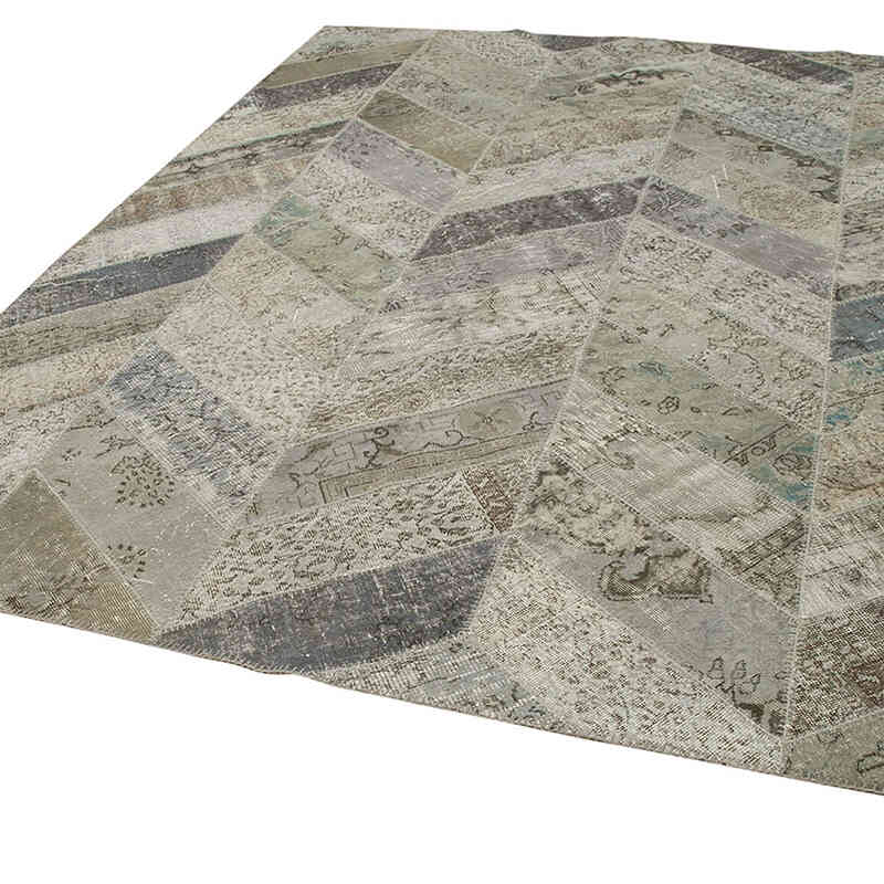 Gris Alfombra De Retazos Turca Sobre-teñida - 245 cm x 308 cm - K0051121