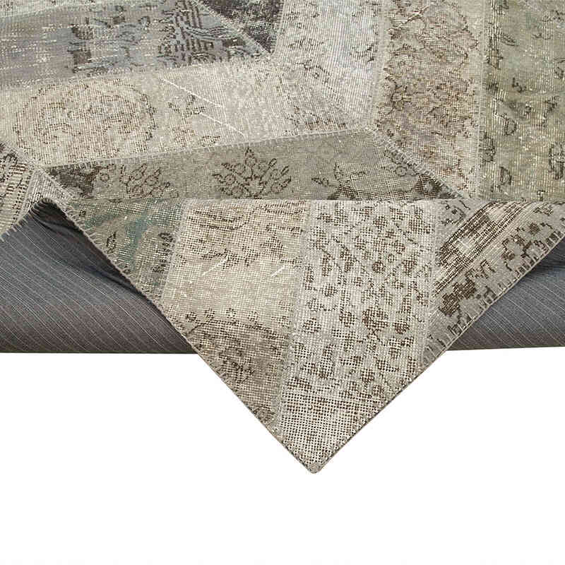 Gris Alfombra De Retazos Turca Sobre-teñida - 245 cm x 308 cm - K0051121