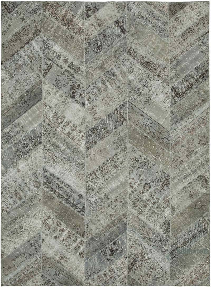 Grey Patchwork Hand-Knotted Turkish Rug - 9'  x 12' 2" (108" x 146") - K0051126