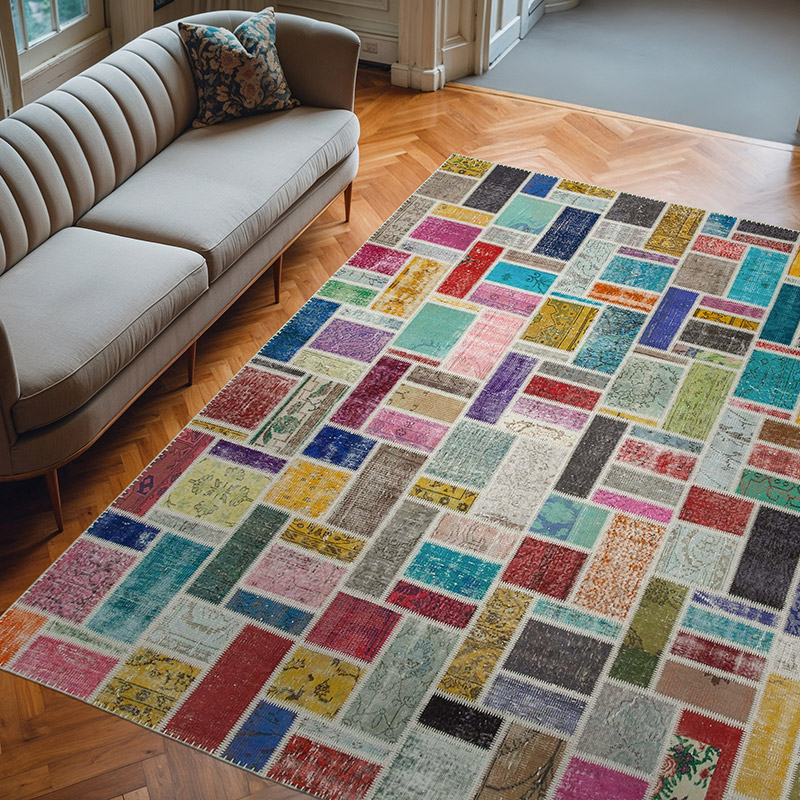 Çok Renkli Boyalı Patchwork Halı - 260 cm x 300 cm - K0051127