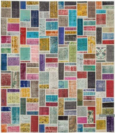 Multicolor Patchwork Hand-Knotted Turkish Rug - 8' 6" x 9' 10" (102" x 118")