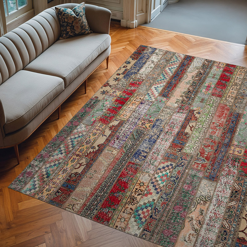Çok Renkli Patchwork El Dokuma Halı - 243 cm x 308 cm - K0051132