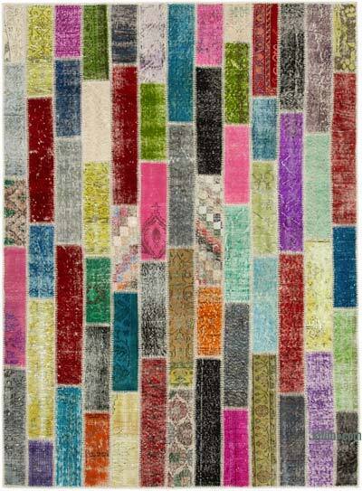 Multicolor Patchwork Hand-Knotted Turkish Rug - 5' 11" x 8'  (71" x 96")