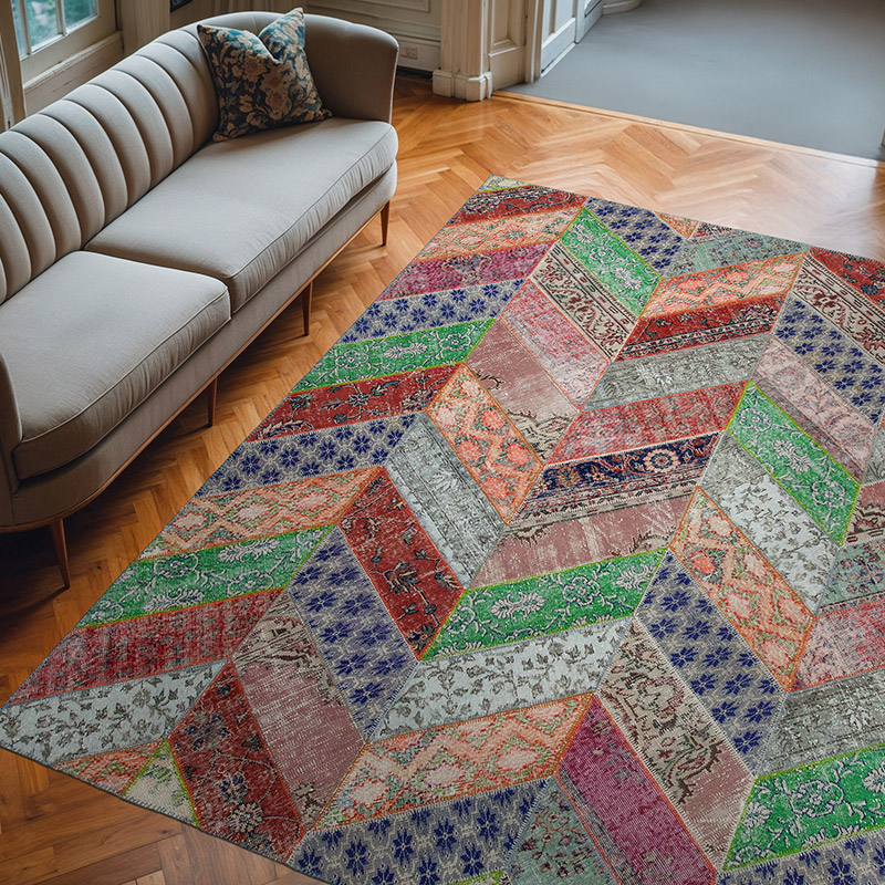 Multicolor Alfombra De Retazos Turca Sobre-teñida - 248 cm x 309 cm - K0051141