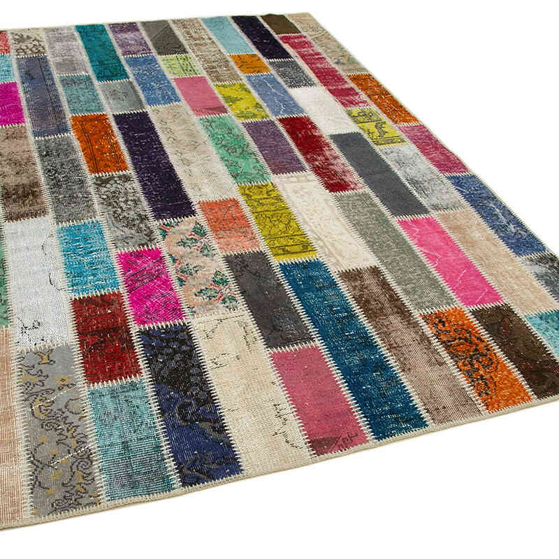 Multicolor Alfombra De Retazos Turca Sobre-teñida - 187 cm x 250 cm - K0051142