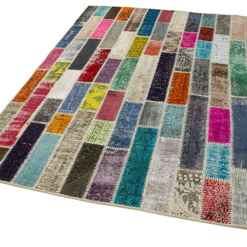Multicolor Alfombra De Retazos Turca Sobre-teñida - 187 cm x 250 cm - K0051142
