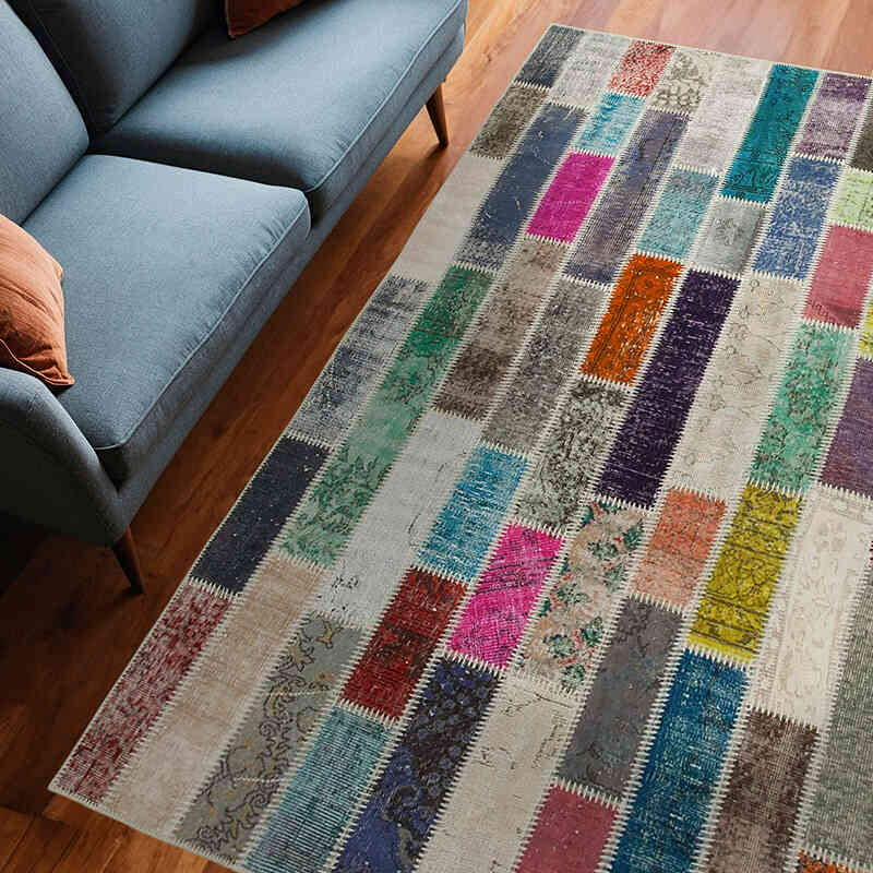 Multicolor Alfombra De Retazos Turca Sobre-teñida - 187 cm x 250 cm - K0051142