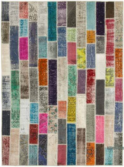 Multicolor Patchwork Hand-Knotted Turkish Rug - 6' 2" x 8' 2" (74" x 98")