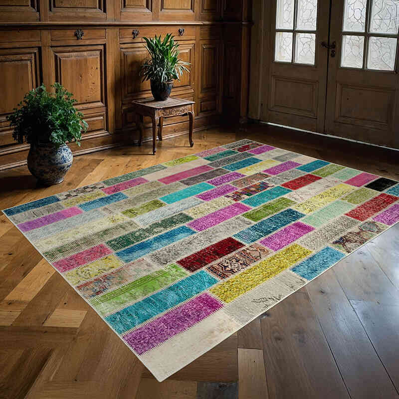 Multicolor Alfombra De Retazos Turca Sobre-teñida - 178 cm x 230 cm - K0051143
