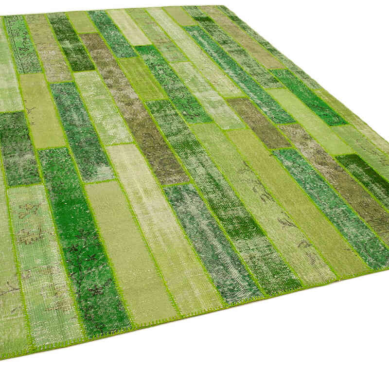 Green Patchwork Hand-Knotted Turkish Rug - 8' 1" x 10' 1" (97" x 121") - K0051146