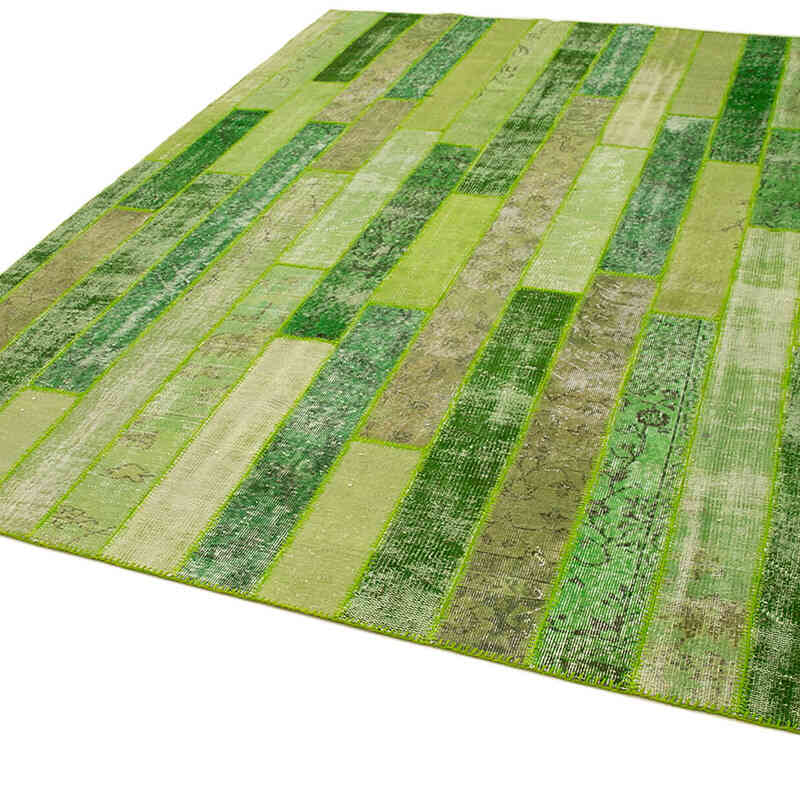 Green Patchwork Hand-Knotted Turkish Rug - 8' 1" x 10' 1" (97" x 121") - K0051146