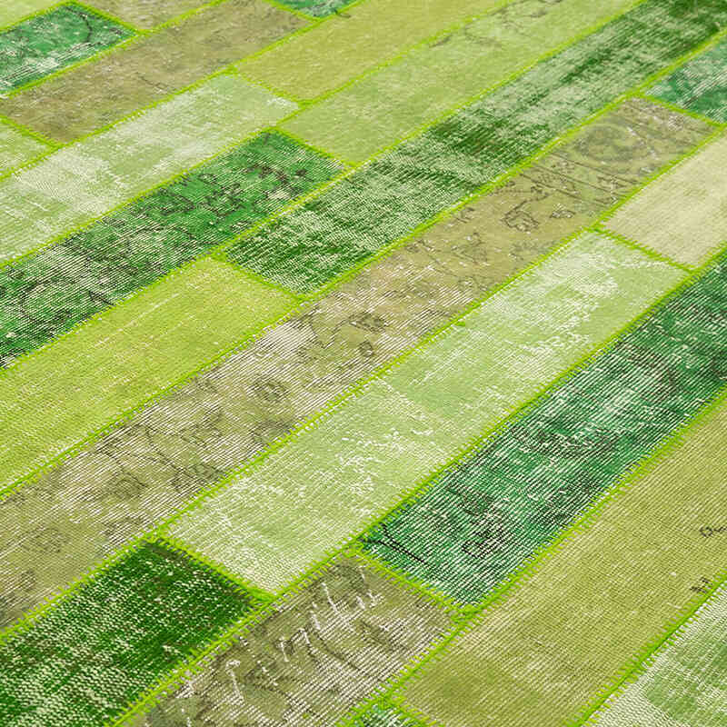 Green Patchwork Hand-Knotted Turkish Rug - 8' 1" x 10' 1" (97" x 121") - K0051146