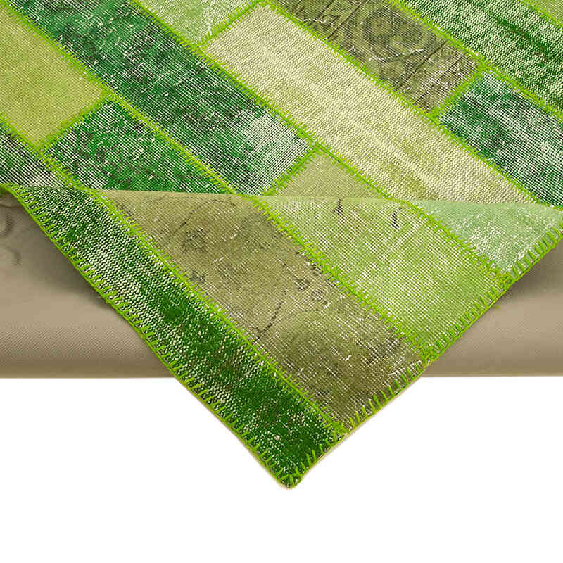 Green Patchwork Hand-Knotted Turkish Rug - 8' 1" x 10' 1" (97" x 121") - K0051146