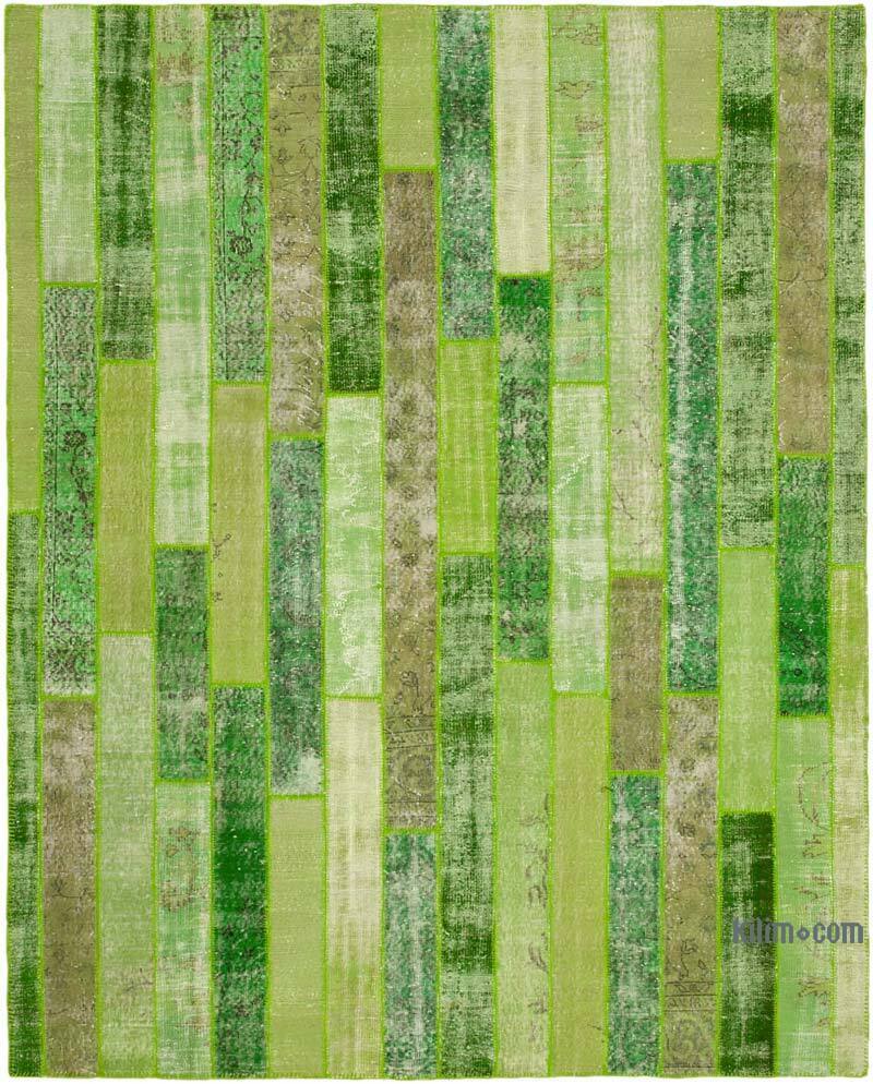 Green Patchwork Hand-Knotted Turkish Rug - 8' 1" x 10' 1" (97" x 121") - K0051146