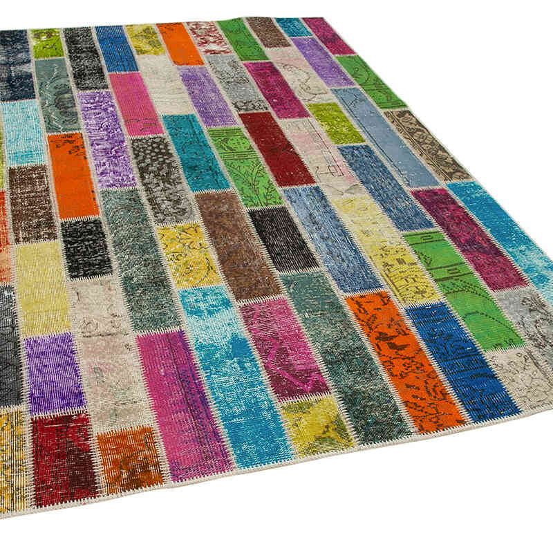 Multicolor Patchwork Hand-Knotted Turkish Rug - 6'  x 8' 1" (72" x 97") - K0051148
