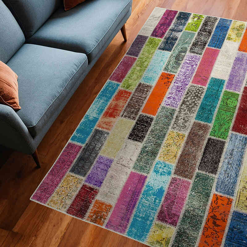 Multicolor Patchwork Hand-Knotted Turkish Rug - 6'  x 8' 1" (72" x 97") - K0051148