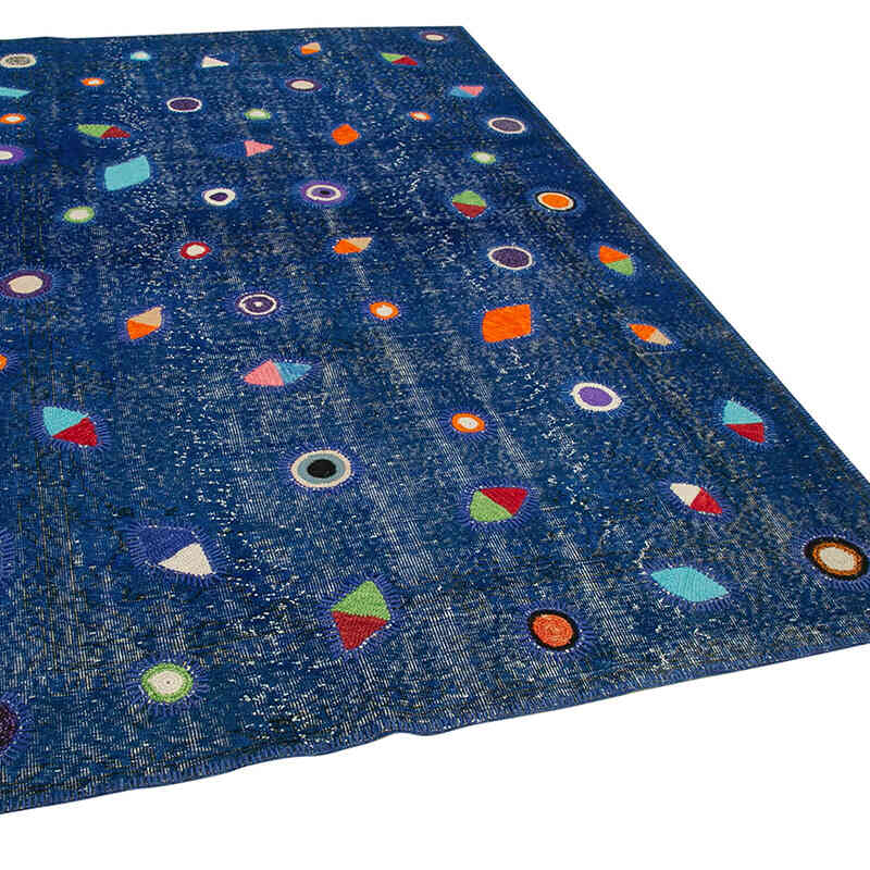 Azul Oscuro Alfombra De Retazos Turca Sobre-teñida - 171 cm x 271 cm - K0051150