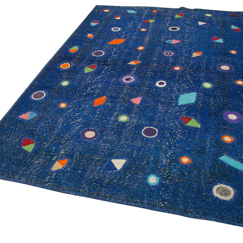 Azul Oscuro Alfombra De Retazos Turca Sobre-teñida - 171 cm x 271 cm - K0051150