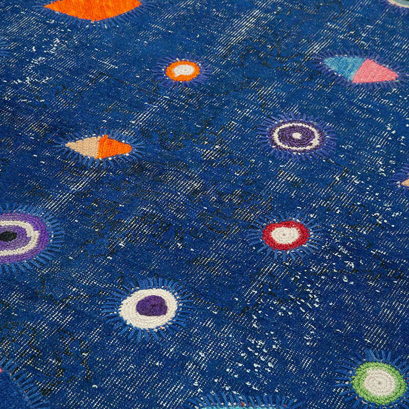 Azul Oscuro Alfombra De Retazos Turca Sobre-teñida - 171 cm x 271 cm - K0051150